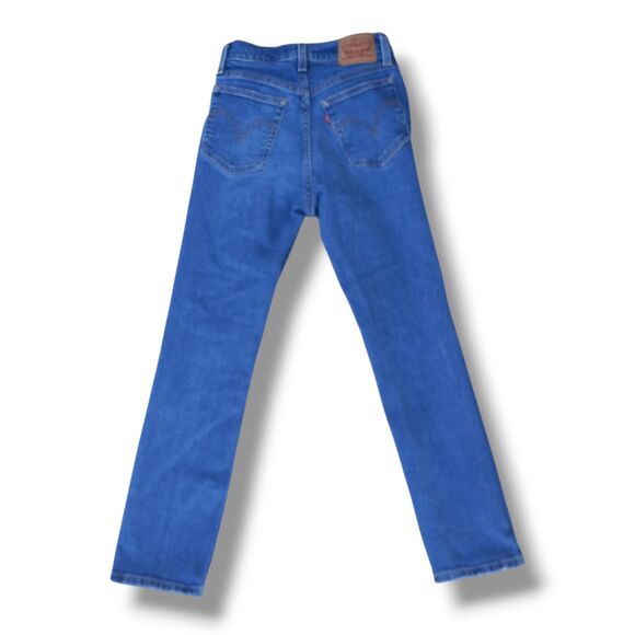 Levi Wedgie Straight Distressed Jeans-Size 25-Button Fly-Medium Wash-Mid Rise - Picture 6 of 11